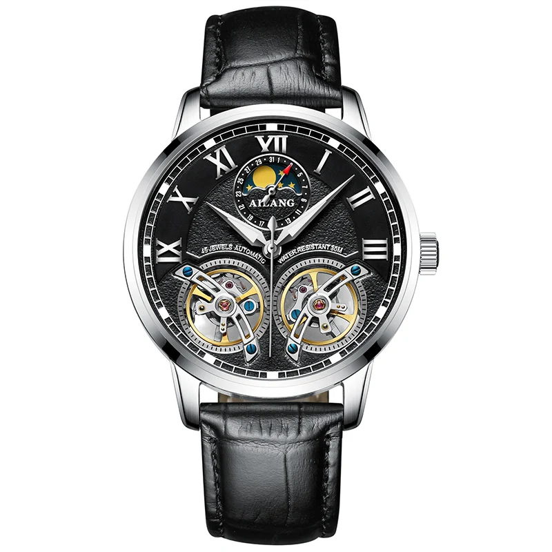 

AILANG 8221A Switzerland watches men luxury brand Automatic Double Tourbillon Moon phase Watch Casual Business Relogio masculino