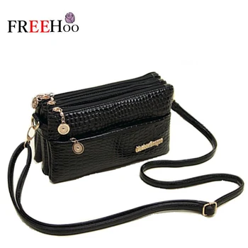 

New style bolsos mujer three compartment small crocodile grain patent leather multi function shoulder bag crossbody