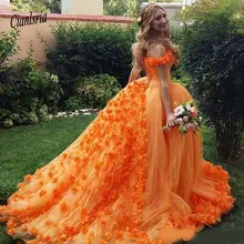Оранжевое бальное платье ручной работы с цветами Пышное Платье с открытыми плечами со шнуровкой сзади роскошное милое вечернее платье 15