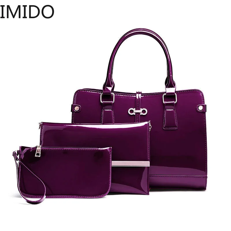 

IMIDO Fashion 3pcs Patent Leather Women Tote Bag Large Female Handbag Small Top-Handle Large Capacity Women Messenger Bag Purse