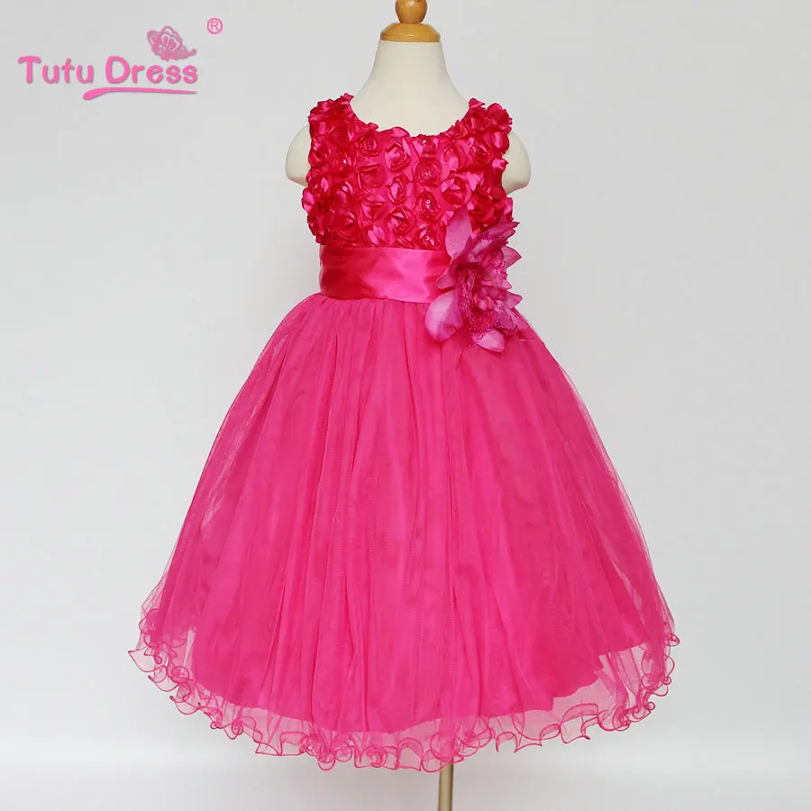 Hot Pink Flower Girl Dress Bow Sash Pageant Petals Wedding Bridal Dress