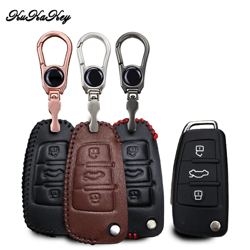 

Genuine Leather Auto Car Key Protection Case Cover For Audi C6 A7 A8 R8 A1 A3 A4 A5 Q7 A6 C5 Car Holder Shell Car-Styling