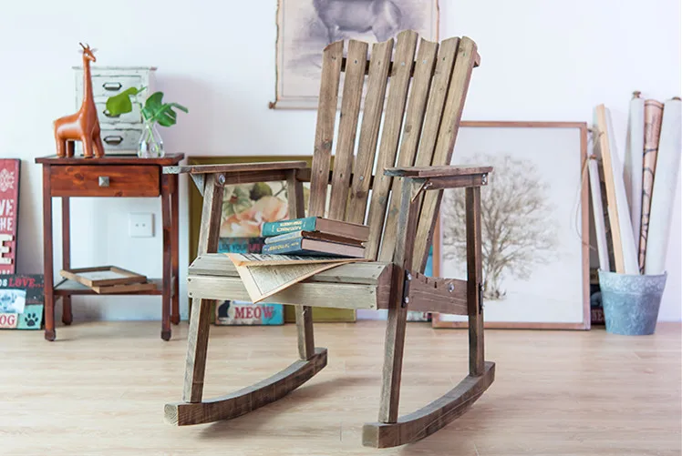 Outdoor Furniture Wooden Rocking Chair Rustic American Country Style Antique Vintage Adult Large Garden Rocker Armchair Rocker