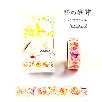 

1 x Size 15 mm*5 m Kawaii cat's dance melodies DIY paper washi tapes/masking tape/decorative adhesive tape/School Supplies