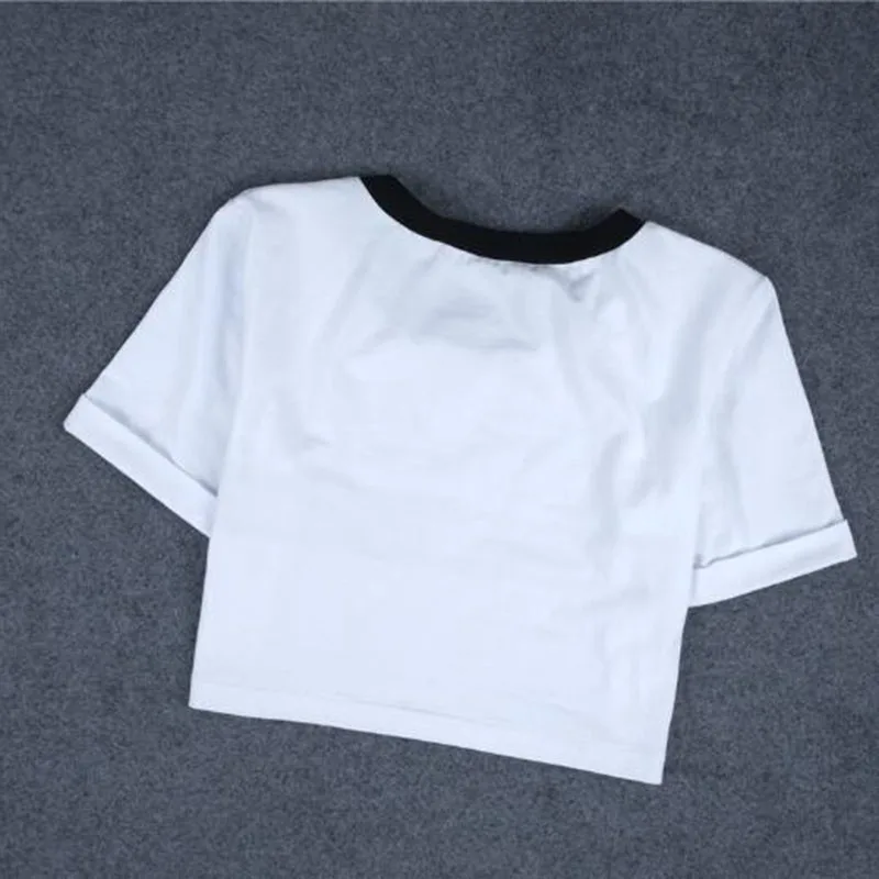Women s print Rose Crop Top Short Sleeve white T Shirts Women Brand New Casual Tees Summer Female O neck Cute Cropped Top