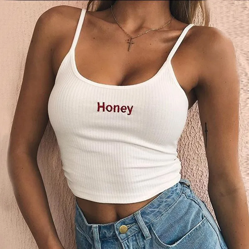 Summer Womens Letter Strap Vest Lady Casual Holiday Blouse Tops Cami Tank Vest
