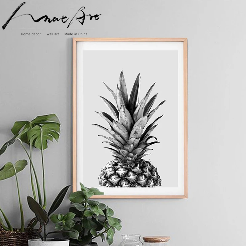 Pineapple Print Tropical Decor Boho Home Black and white canvas wall art Pink posters Fruit Nordic Picture painting | Дом и сад