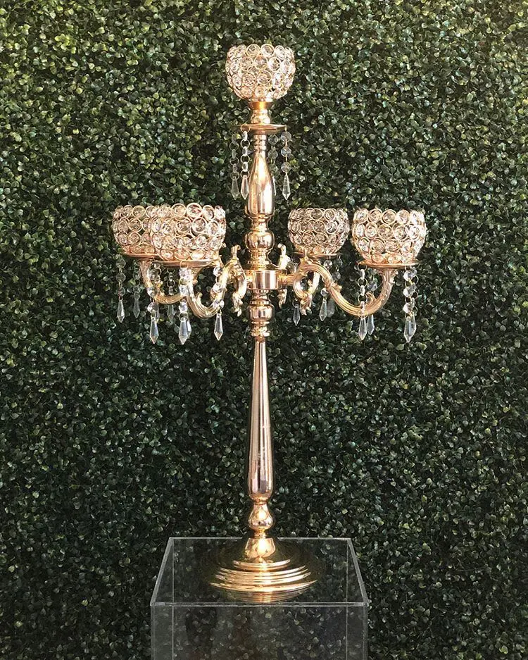 

Crystal Candle Holder Wedding Candelabra Centerpiece Center Table Candlestick Lantern stand Party Decor Silver/Gold home dinner