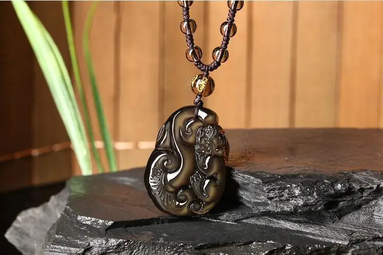 

Beautiful and colorful obsidian carved Chinese dragon pixiu Pendant necklace