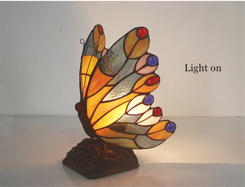 Lâmpada de Mesa Tiganylamp para Sala Fumat Borboleta Vidro Manchado Estar Lâmpada Cabeceira Decoração Arte Glasss Mesa Luminárias 7 Cheap Luminária de mesa
