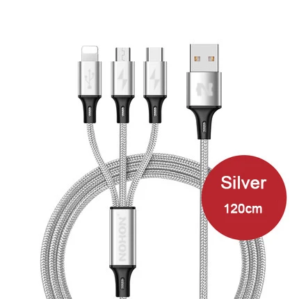 NOHON 3 в 1 type C 8Pin Micro USB кабель для iPhone 8X7 6 6S Plus iOS 10 9 8 samsung Nokia USB кабели для быстрой зарядки шнур - Цвет: 3 IN 1 Silver