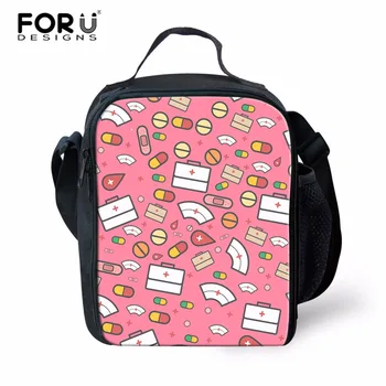 

FORUDESIGNS Insulated Thermal Cute Nurse Print Lunch Bag for Student School Lunchbox Cooler Bag Outside Travel Picnic Lanchira
