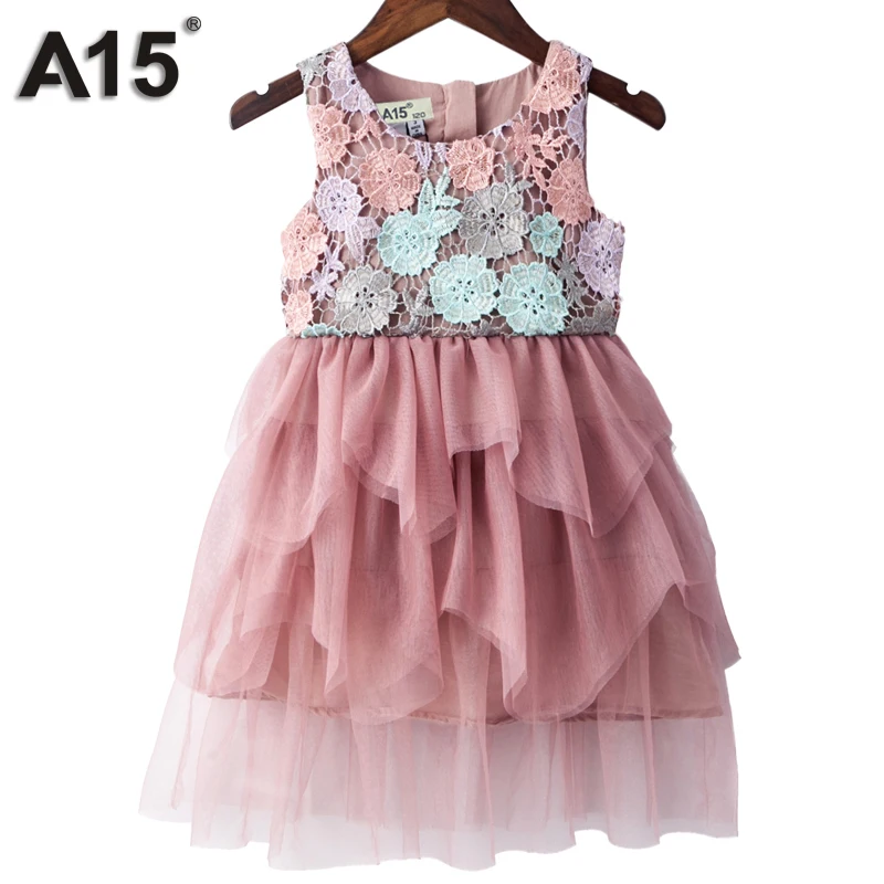 

A15 Kids Girl Ball Gown Dress 2017 Infant Girl Summer Lace Dress Age 3 5 6 8 10Y Princess Birthday Party Dress Children Clothing