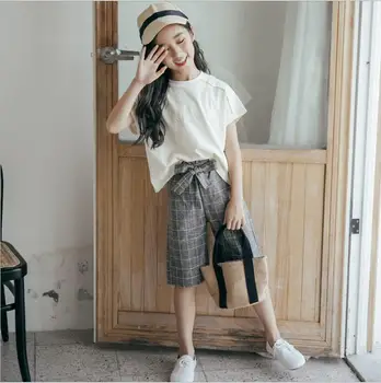 

2019 new wholesale girls 2 pcs set t-shirt+bow pants fashion summer girls suit 4-9t B536