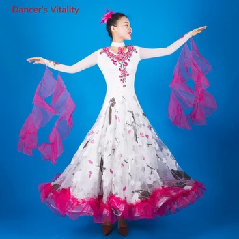 

Adult Female Ballroom Dance Dress Women Dancing Big Swing Dresses Ballroom Waltz Tango Dance Performance Competition Costumes
