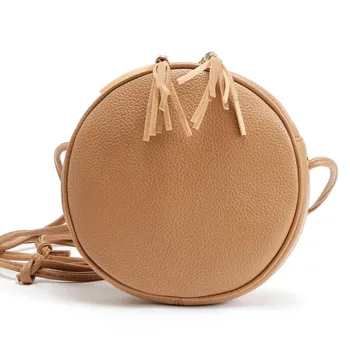 

Women Girl Handbags Round PU Leather Casual Solid Color Simple Style Handbag Shoulder Messenger Bag