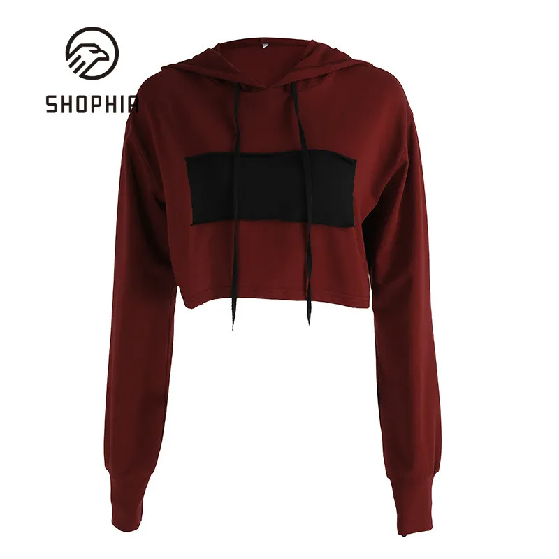 Hoodies Woman Solid Color Short Blouse Top Long Sleeve Loose