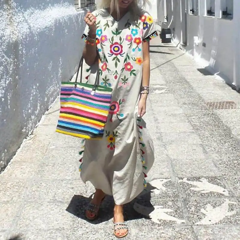Женское пляжное платье Saida Praia для выхода в ванную, Женский кафтан,, с принтом, на шее, в богемном стиле, восстанавливает древнюю Сью, ацетат - Цвет: Белый