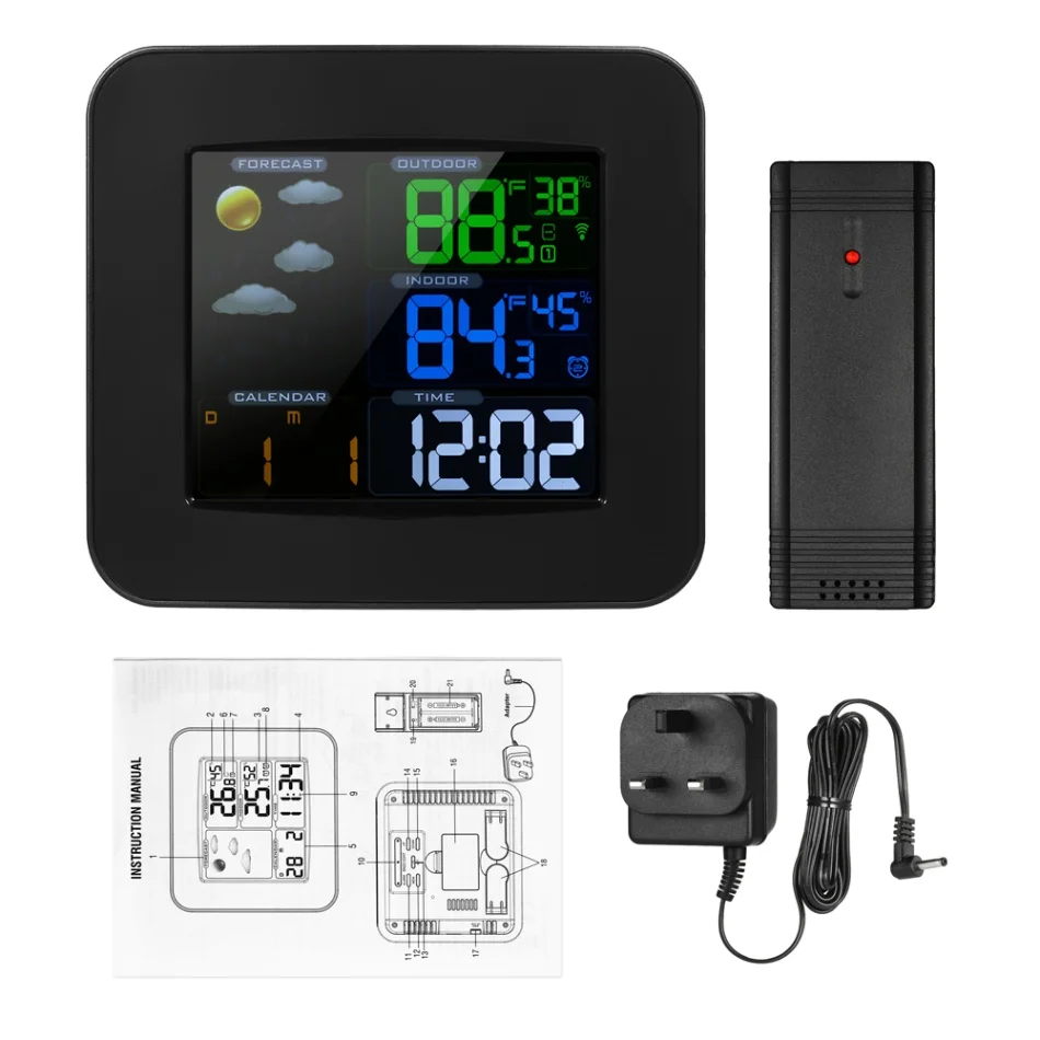 Multifunctional Wifi Color Weather Station Temperature Humidity Meter Barometer Digital Time Calendar Display Snooze Function - Цвет: UK Plug