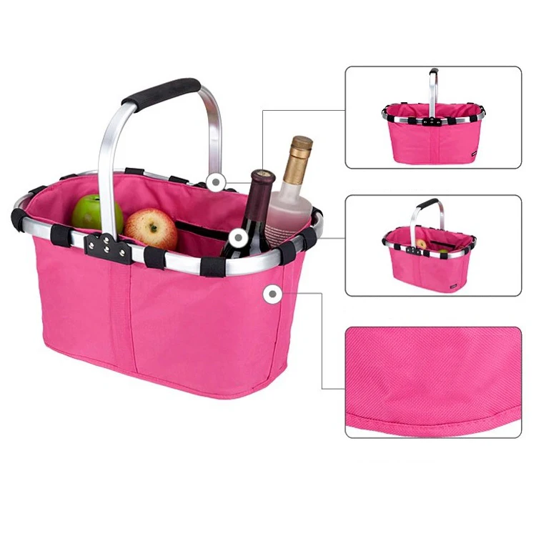 OutdoorFoldingCoolerInsulatedPicnicBasketsHandlesAluminumFrame
