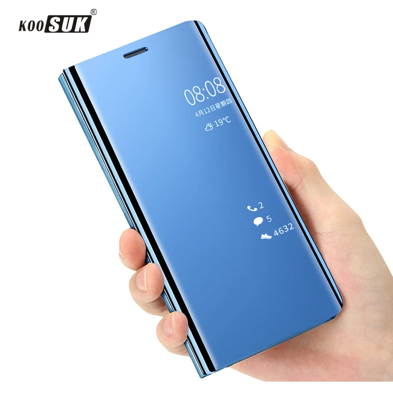 Чехол для OPPO Realme 3 зеркальное окошко с держателем роскошный кожаный чехол