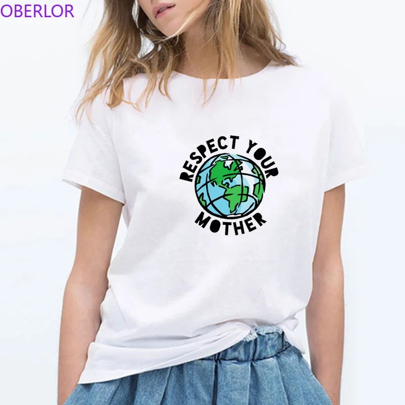 

Camisetas Tumblr Women T Shirt RESPECT YOUR MOTHER Earth Day Feminist Funny Hipster Streetwear Harajuku Women Clothing Tee Shirt