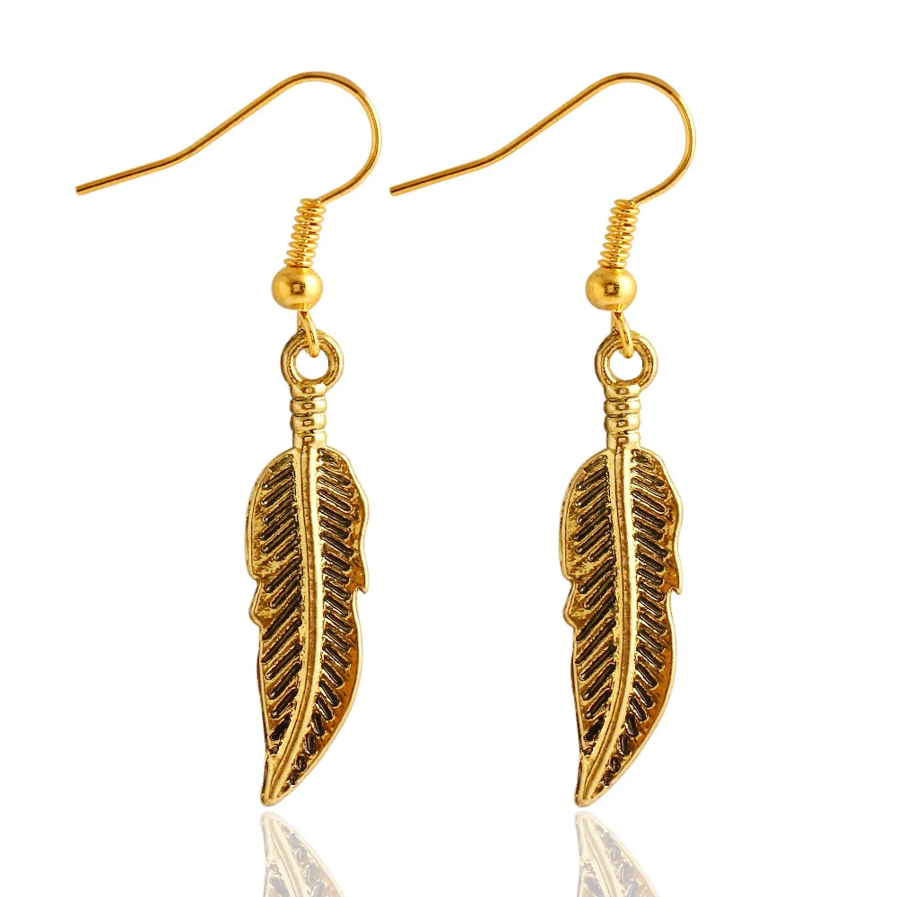 

New Fashion Jewelry Vintage Tibetan Silver Feather Drop Earrings Best Friends Gift For Women Birthday Party Jewelry