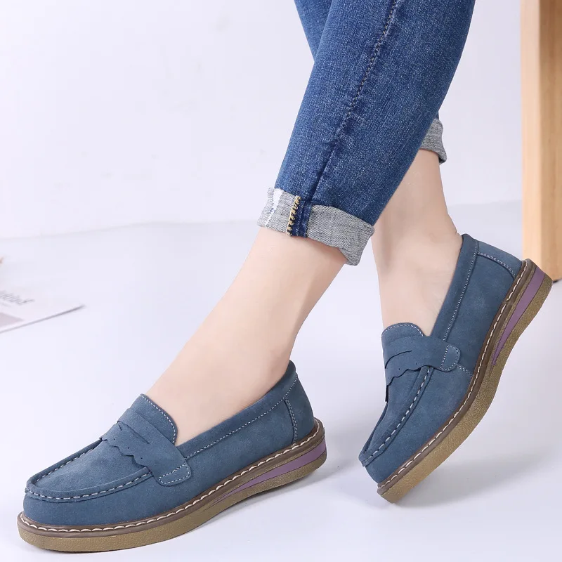

CYOSO 2019 Spring Women Flats Shoes Platform Sneakers Ladies Suede Leather Casual Shoes Woman Slip on Flat Heels Shoes