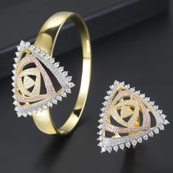 

missvikki Bridal Wedding Jewelry Romantic Triangle Bangles Ring Jewelry Set Handmade Women Ladies Accessories New Fashion
