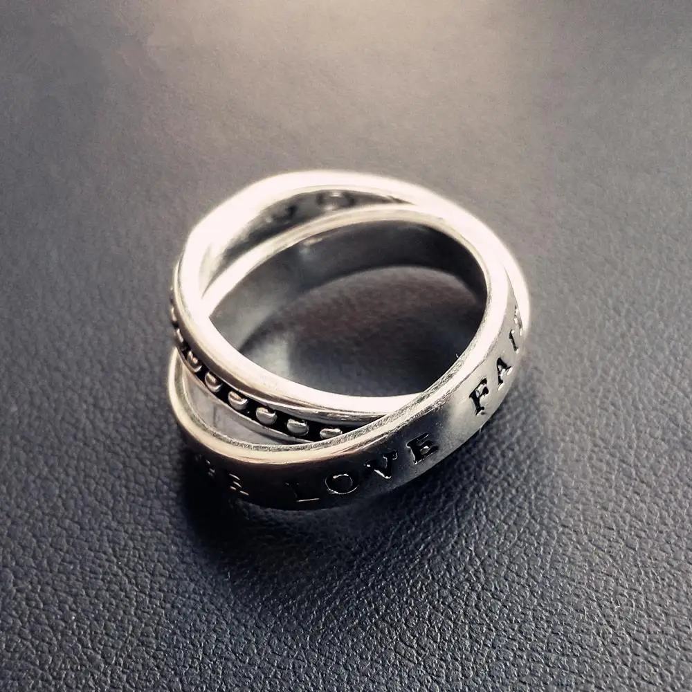 Silver Plated Love Faith Hope Double Rings, European Bijoux Most