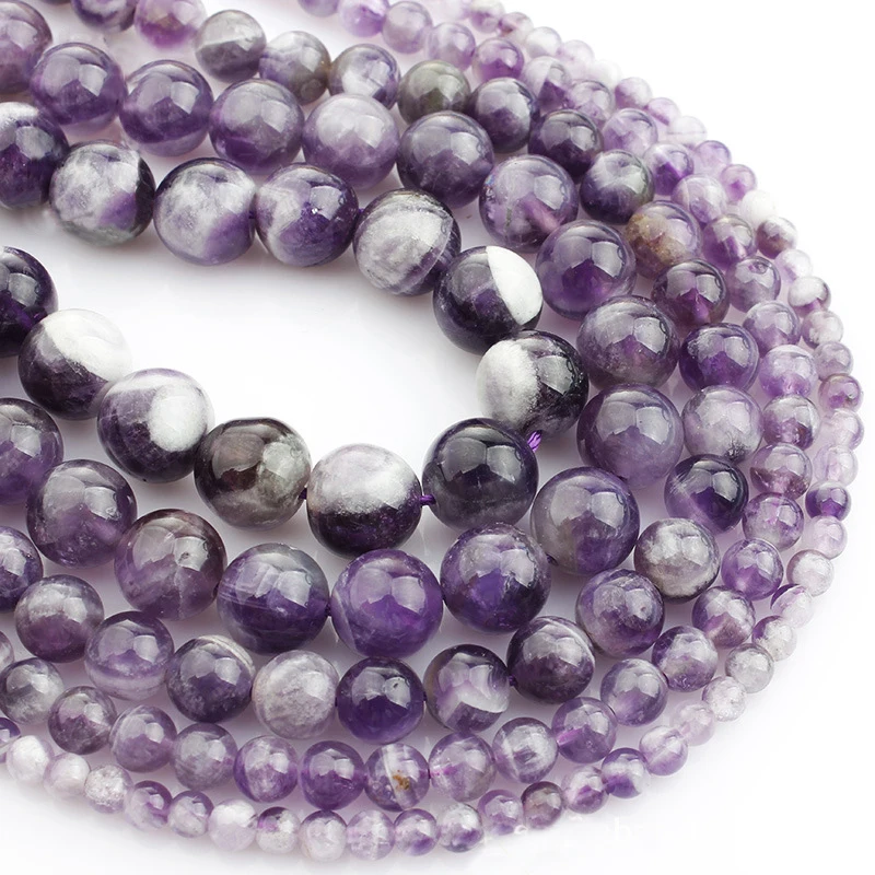 

4/6/8/10/12mm Natural Round Amethyst Energy Gemstone Loose Stone Beads Bulk For Jewelry Making 1Strand 7.5 inch HK156