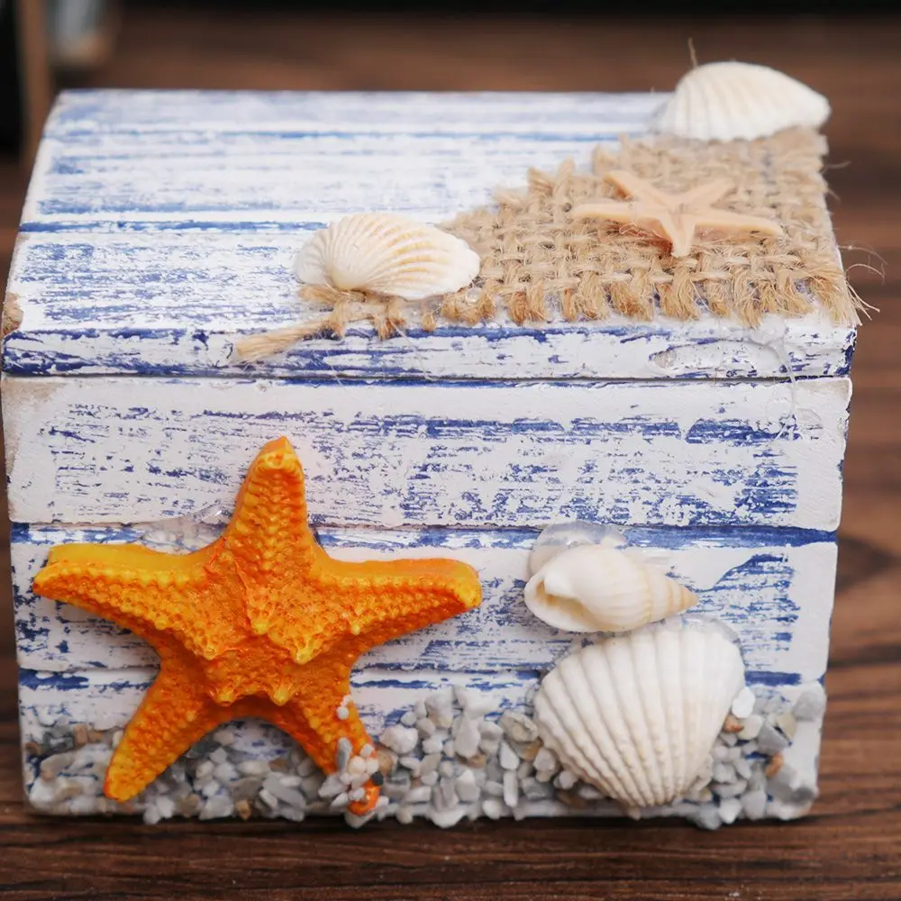 Мини море деревянный пират сокровище коробка для хранения ювелирных изделий подарок ремесло косметический Чехол Органайзер Морская звезда корзины