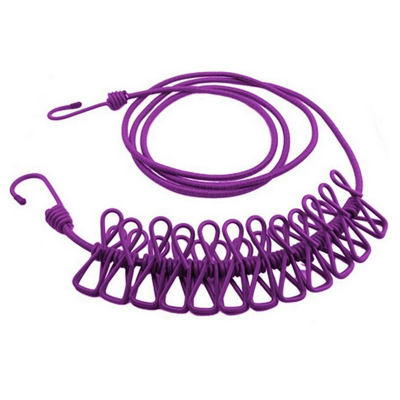 Portable Retractable Clothesline Rope With Clips Outdoor Camping Laundry Drying...
