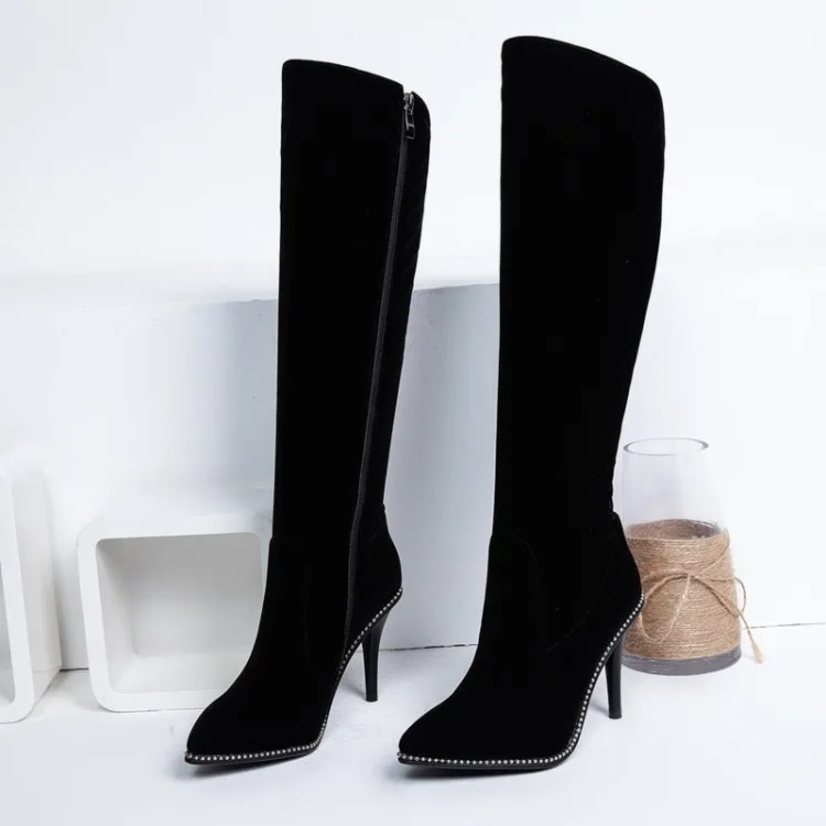 

Big Size 9 10 11 12 thigh high boots knee high boots over the knee boots women ladies boots Side zipper with pearl trim