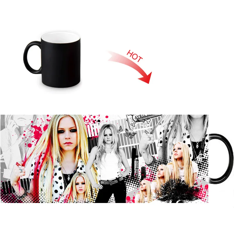

Avril Lavigne Magic DIY Morphing Mugs Heat Changing Color Water Milk Coffee Cup Black Transforming White Mug Gift Idea