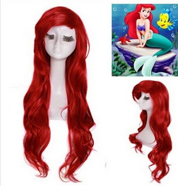 

kk 004047 Long Dark Red Little Mermaid Ariel Wig Wavy Cosplay Wigs