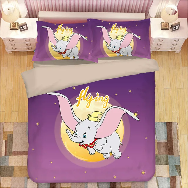 Disney Cartoon Dumbo Bedding Sets Boy/Girls Baby Single Twin king queen Duvet Cover Set Pillowcases queen quilt blanket cover - Цвет: 8