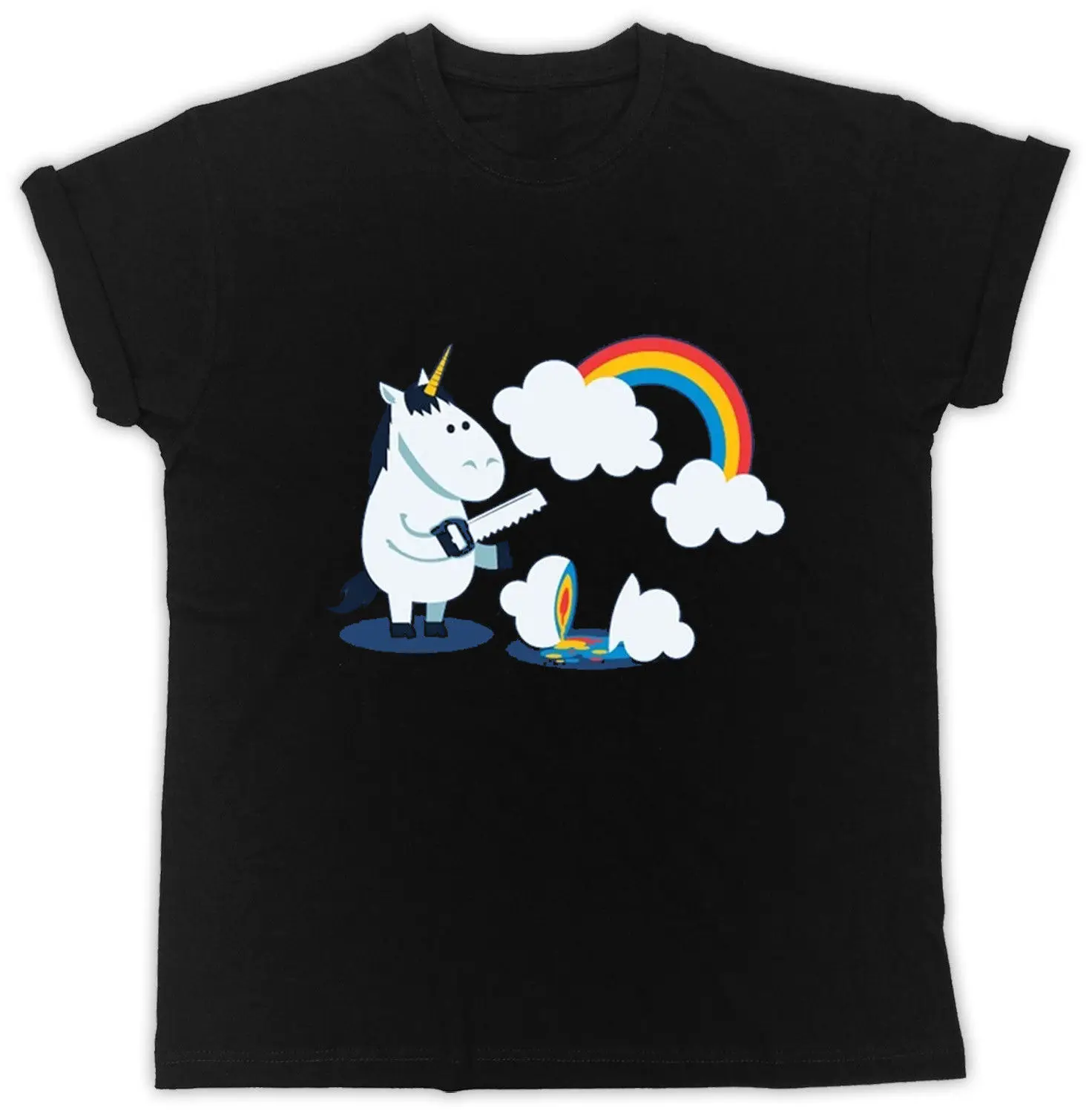 

Unicorn Rainbow Heavy Metal T Shirt Death Metal Rock Punk Funny Unisex TshirtCool Casual Sleeves Cotton T-Shirts Fashion