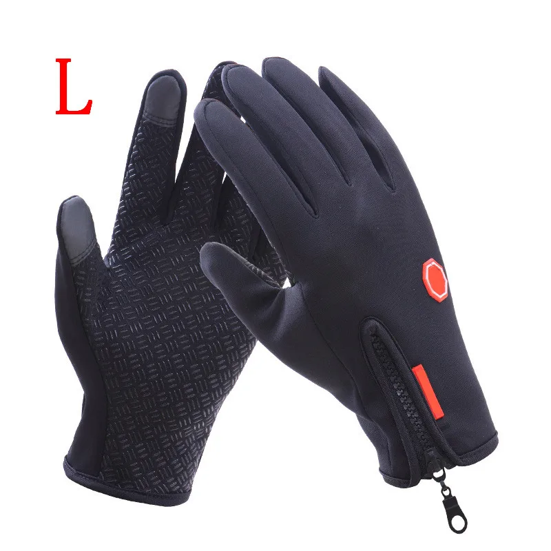 Для автомобилей и мотоциклов, ветрозащитный, для открытого спорта унисекс Лыжный Спорт Велоспорт перчатки для катания на сноуборде перчатки Зимние флисовые теплые Сенсорный экран перчатки - Цвет: black  L