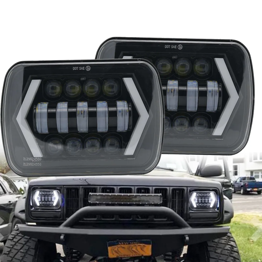 Светодиодные фары 7x6 'ɵx7'' Angel Eyes DRL H4 для 86-95 Jeep Wrangler YJ 84-01 Cherokee XJ 5x7 дюймов 55