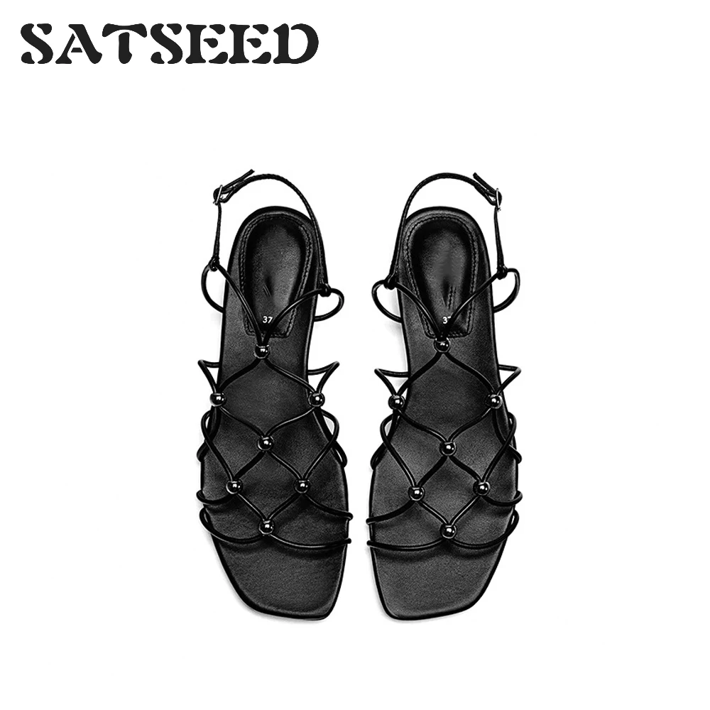 

2019 Summer New Fine Belt Sandals Female Flat Shoes Strap Open Toe Metal Decorative Low Heel