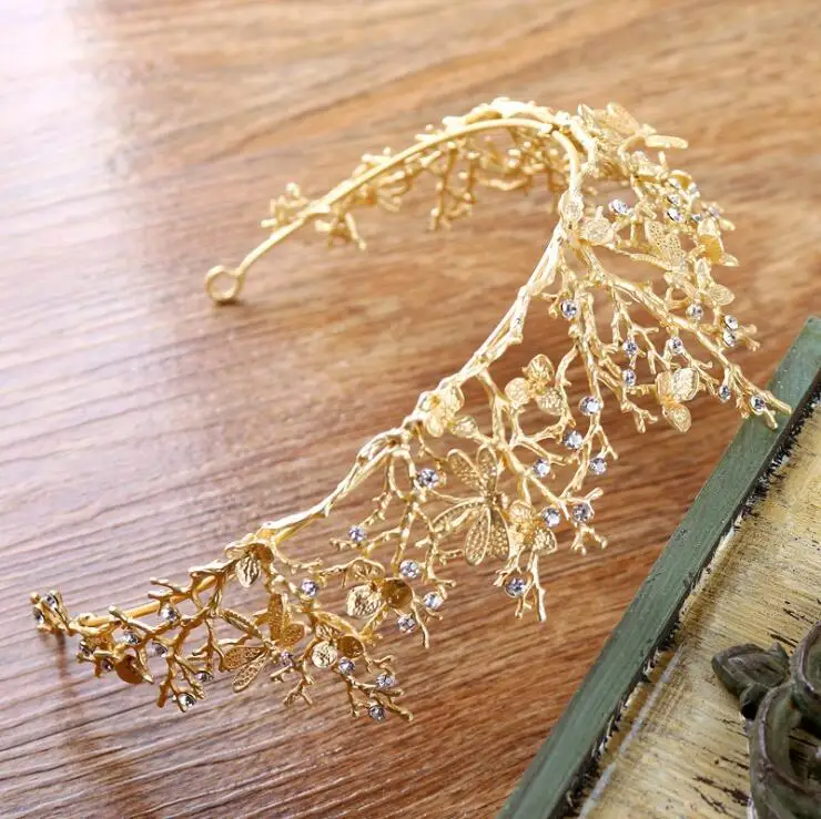 Vintage Baroque Gold Crystal Tiara Crown Headbands Wedding Hair Accessories