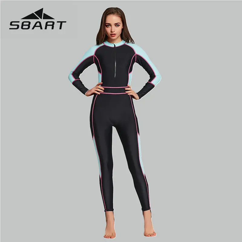 

Sbart Black Splice Wetsuit Women Sport One Piece Swimsuit Long Sleeve Snorkeling Suit Full Body Swimwear 2019 Deep Zipper Suit