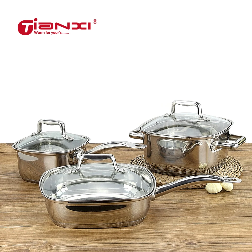 

16/20/24 CM Soup Stock Pots Stainless Steel Cookware Three Sets Thickened Double Bottom Steel Handle Milk Pot Frying Pan TG90