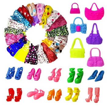 

New 25 Pcs Doll Accessories = 12 Pcs Beautiful Barbie Doll Clothes +8 Pair Shoes +5 Doll Bag For Barbie Doll Kid's Toy Gift