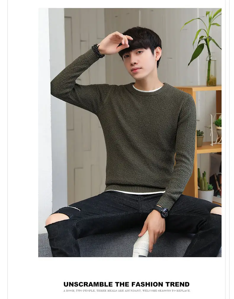 2019 Autumn False Two-piece Pullover Men Cotton Thicken Knitted Sweater Men Winter Simulation 2 Mens Sweaters Male Drop-shipping 14