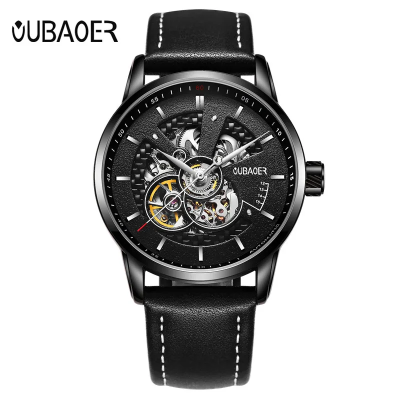 Men Watches Oubaoer Automatic Mechanical Watch Leather Clock Casual Business Watch Top Brand Spor-2