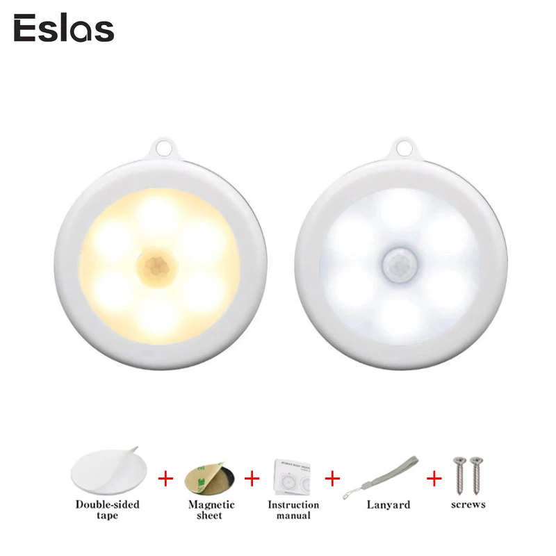 

Eslas 6 LED Night Light Infrared PIR Motion Sensor Wireless Detector Light Wall Lamp Light for Closet Cabinet for Children