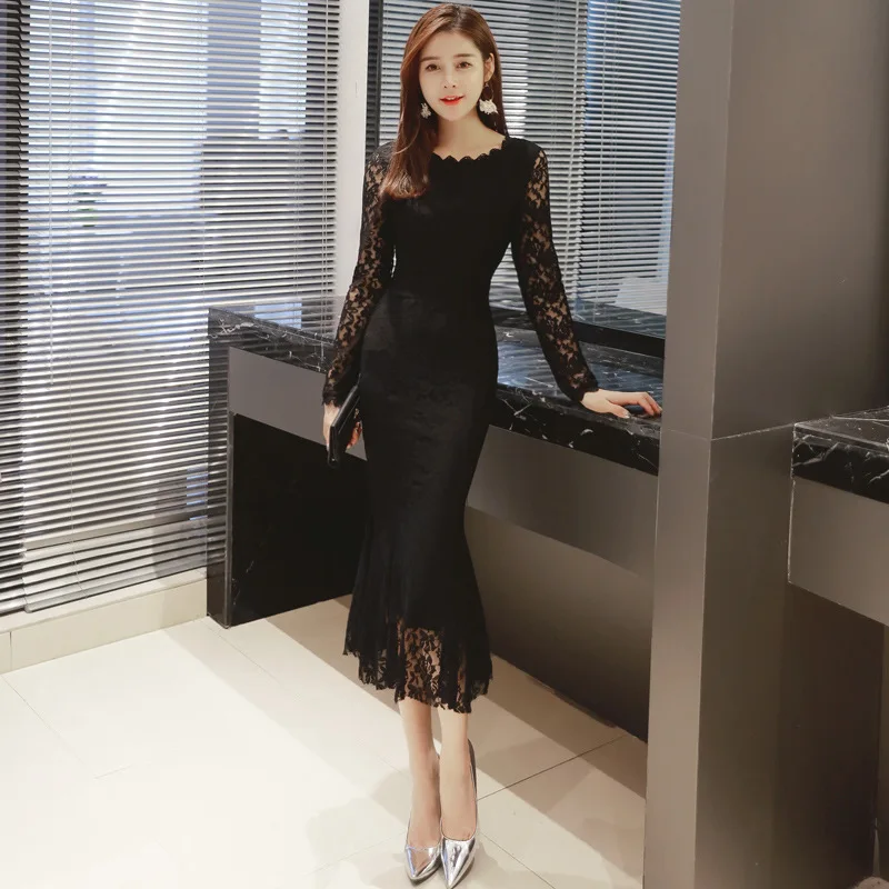 black midi mermaid dress