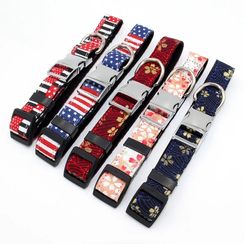 

Popular Pizza Pattern Dog Collar And Leash With Bow Tie For Big And Small Dog Cotton Fabric Collar Rose Gold Metal Buckle
